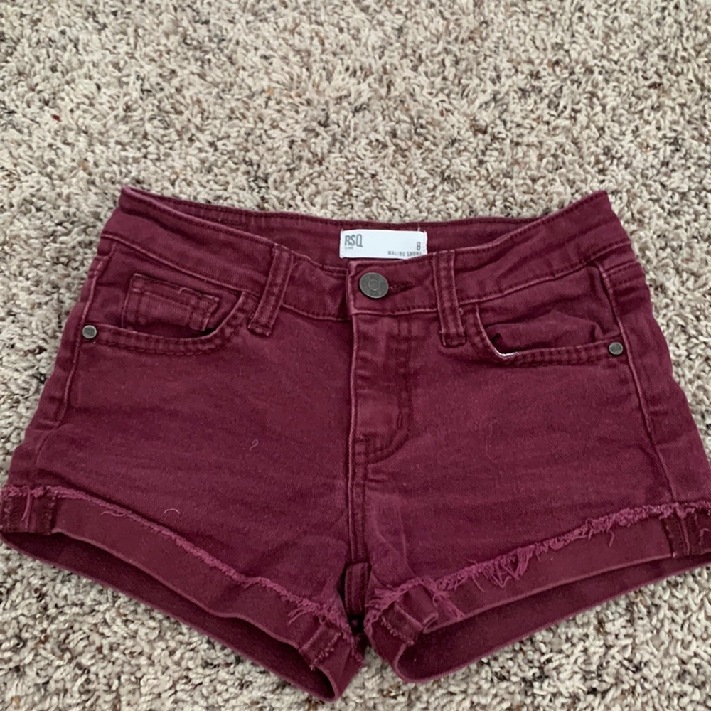 2 pairs of RSQ Jean shorts in maroon and demin!!